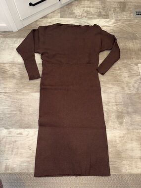 Elan Brown Ribbed Knit Long Sleeve Midi Dress